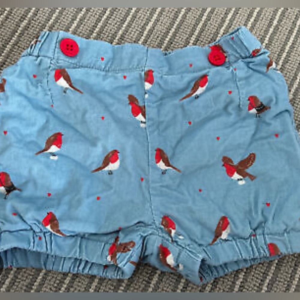 Mini Boden cornflower blue cord bloomers Robin birds 2 3 winter spring girls - Picture 1 of 2